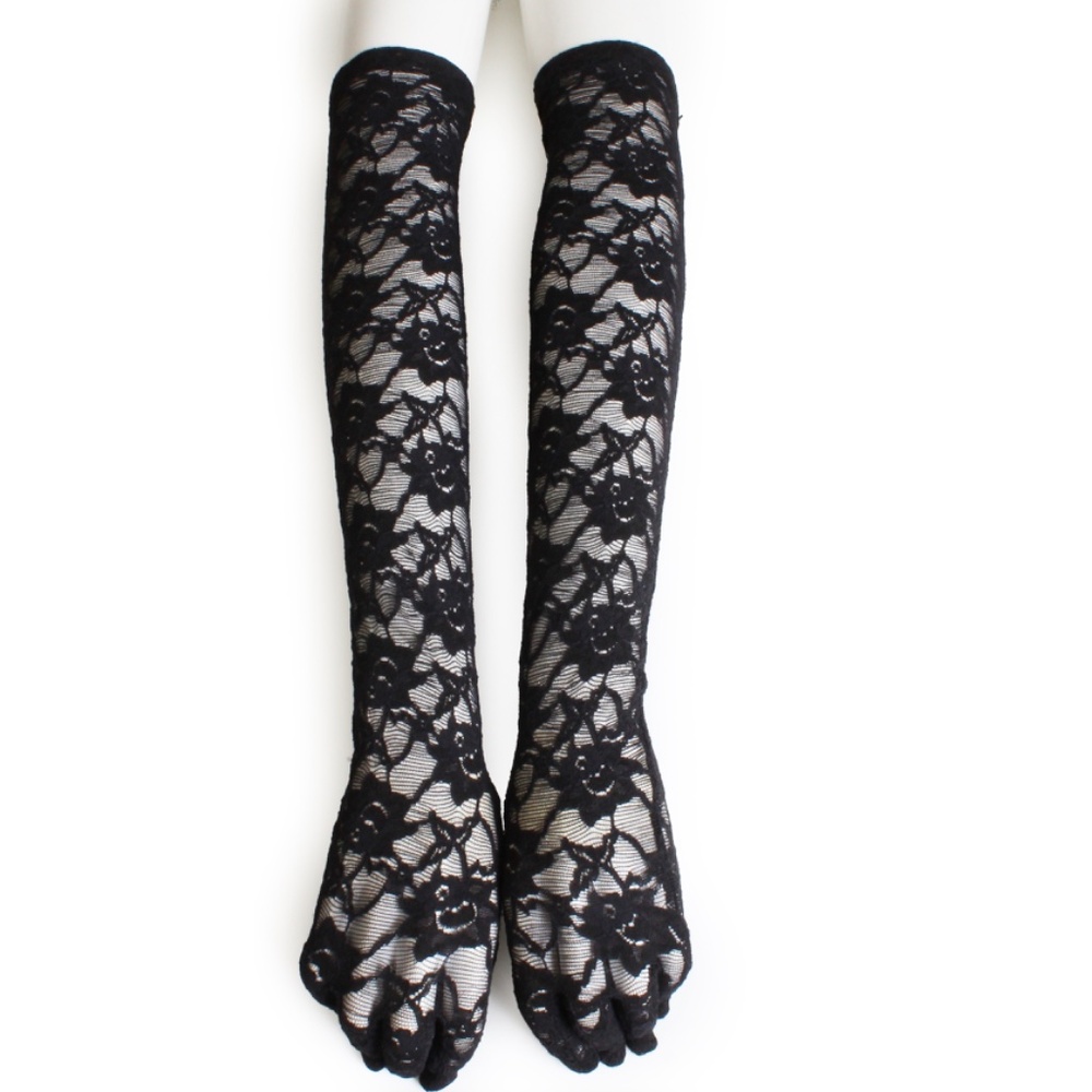 Vintage Opera Gloves Black Lace Floral Pattern Attributed to Norma Kamali OSFM